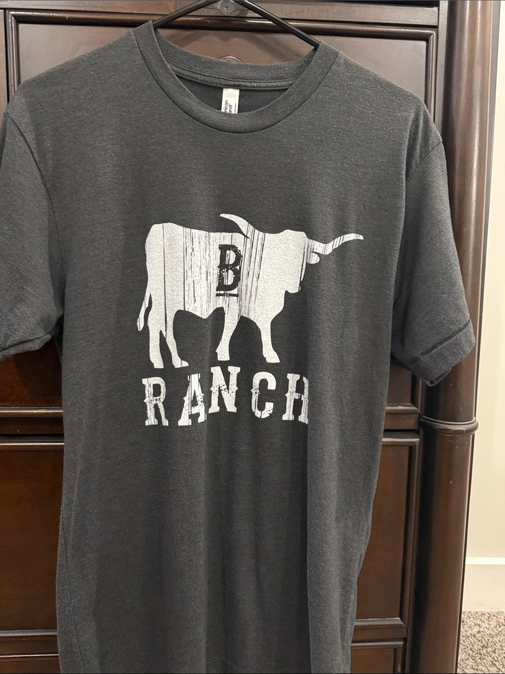 American Apparel Charcoal Gray Graphic 'Ranch' Tee with White Longhorn